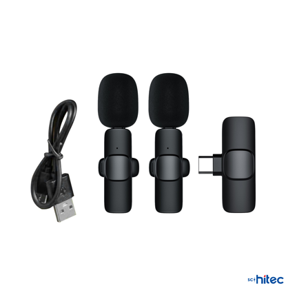 Picture of ScHitec K9 Type-C Çift Kablosuz Wireless HD Yaka Mikrofonu Siyah